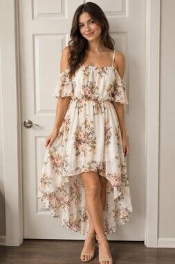 Floral Maxi Dress in White & Pink Like New